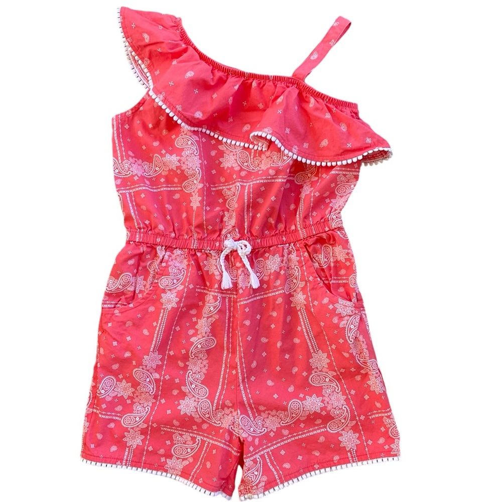 WONDER NATION Girl’s Romper One Shoulder Tie Waist Size M 7/8 Like New